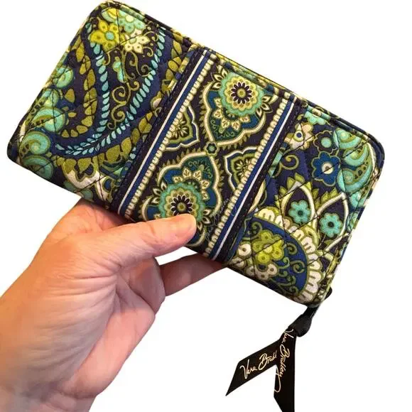 Vera Bradley zip around wallet accordion interior zipper coin pocket blue green - Picture 7 of 7